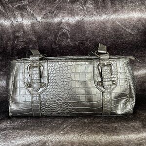 Y2K Crocodile Silver Double Buckle Shoulder Bag